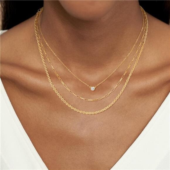 Gold Layered Diamond Necklace for Women - Picture 3 of 5